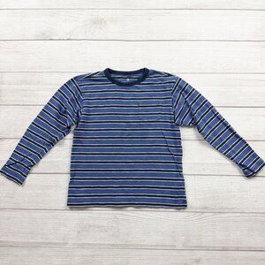 Crewcuts Boys Striped Long Sleeve T-Shirt Navy Blue White Pocket Tee S